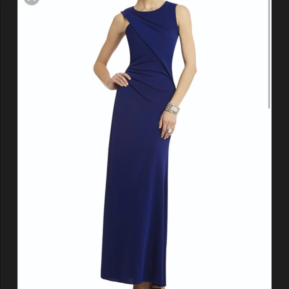 BCBG Maxazria Blue Simone Draped Dress Gown w/slit